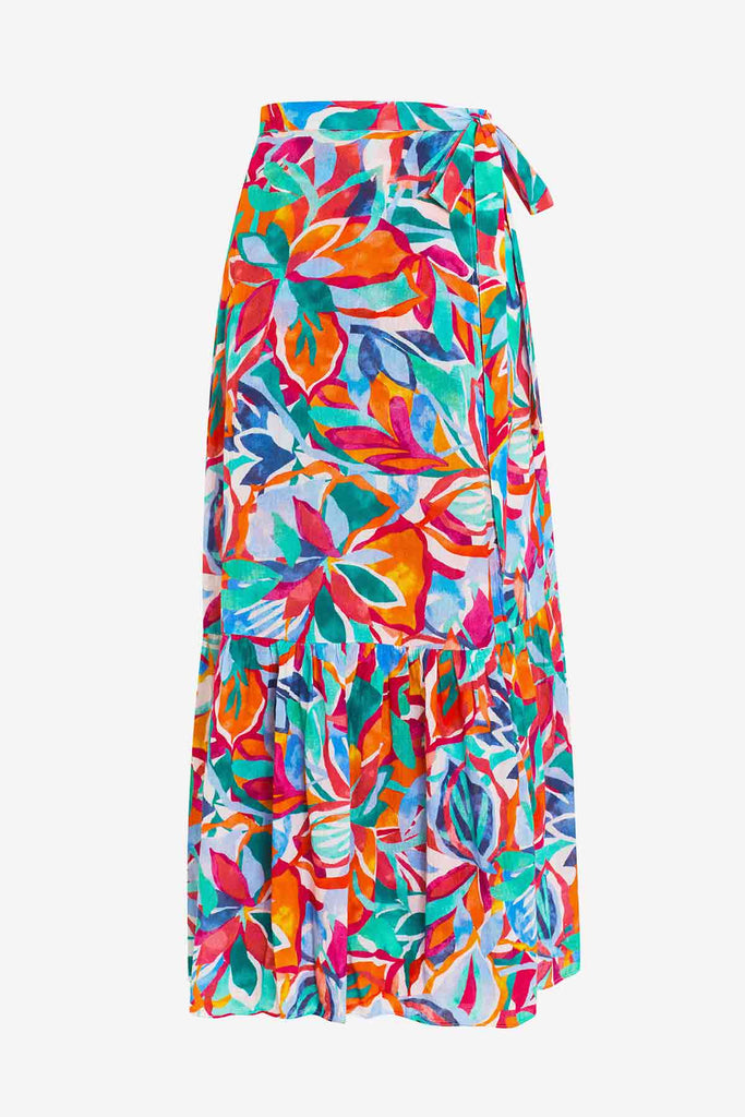 Multicolored floral wrap skirt