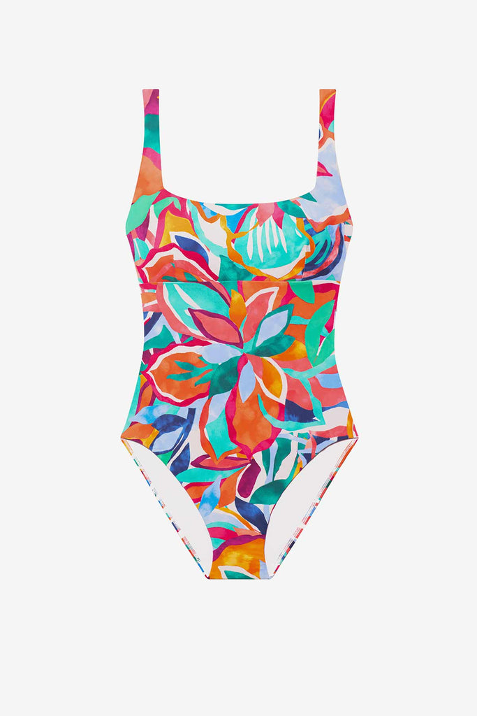 Multicolored floral printed one-piece swimsuit