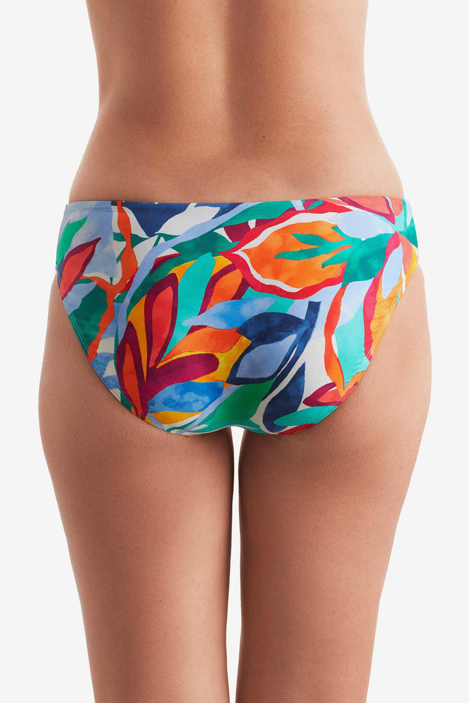 Back of multicolored floral print swim bottoms