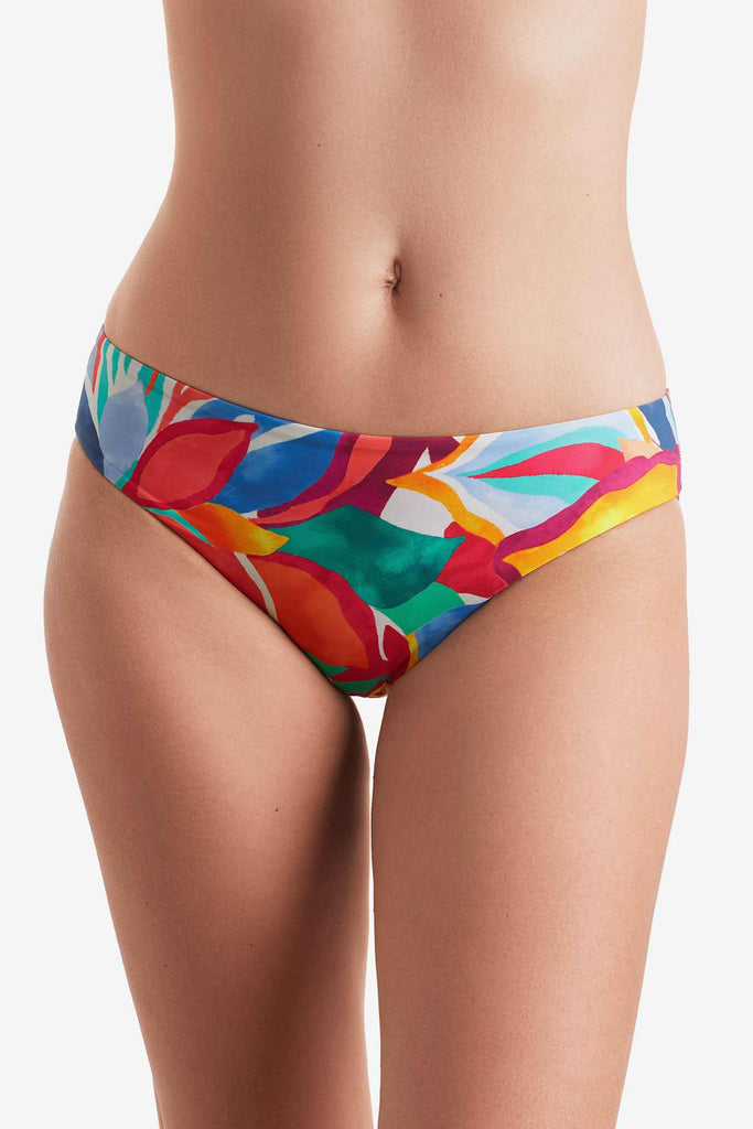 Front of multicolored floral print swim bottoms