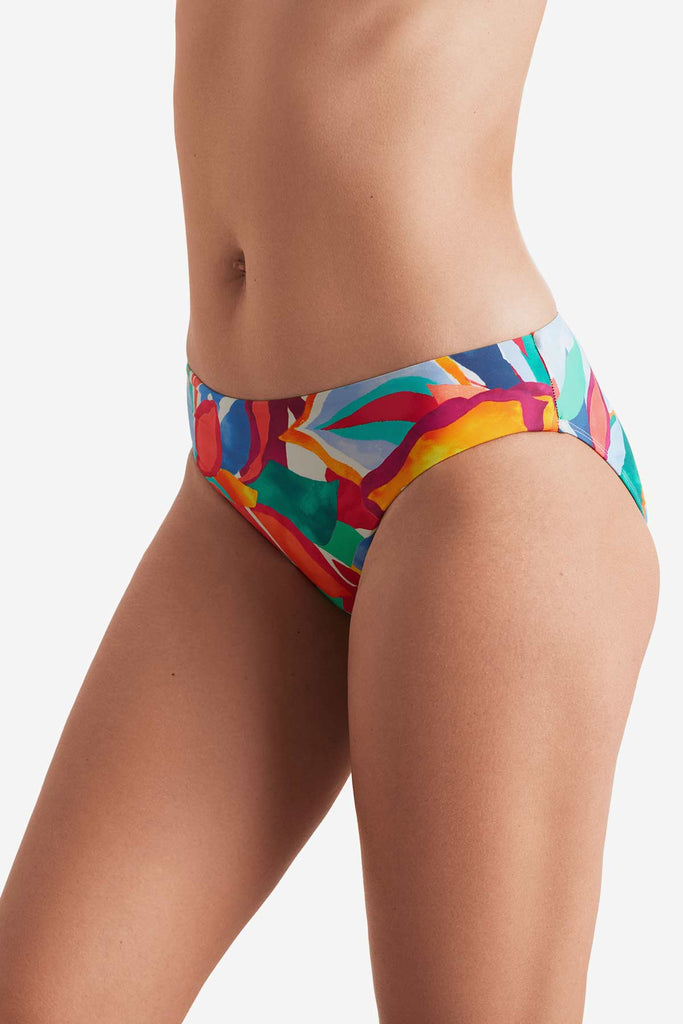 Side of multicolored floral print swim bottoms