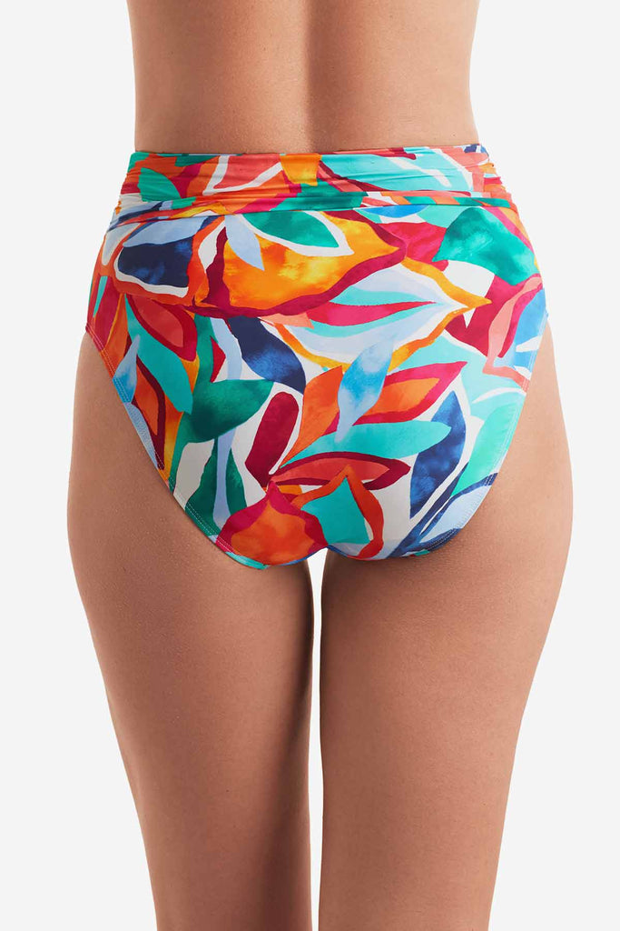 Back of multicolor floral high-waisted swim bottoms