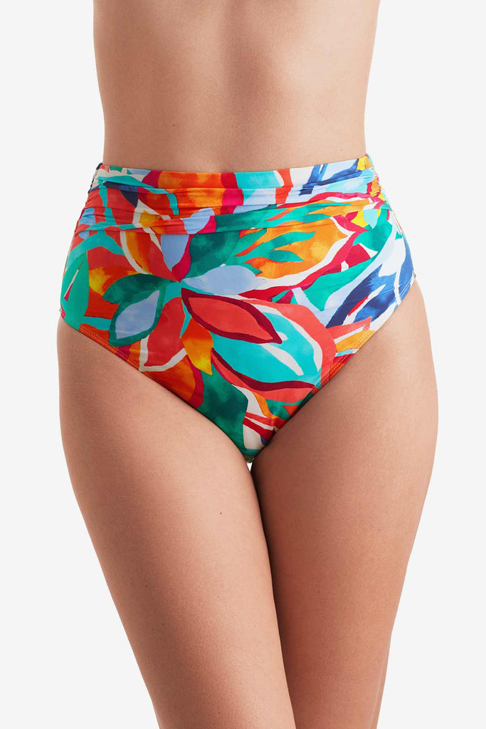 Front of multicolor floral high-waisted swim bottoms