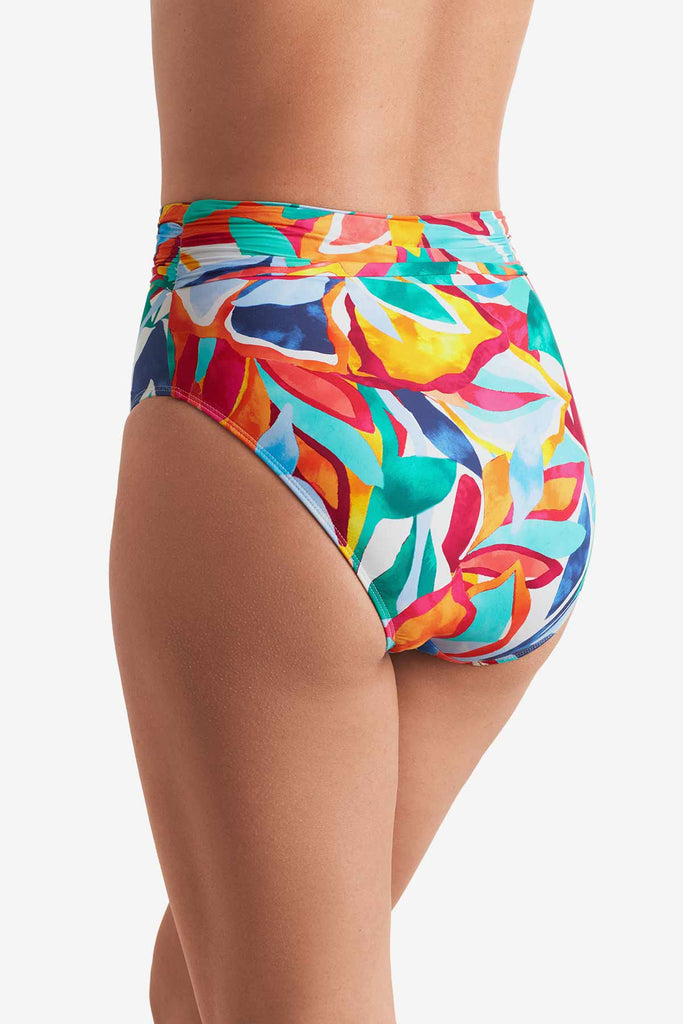 Back of multicolor floral high-waisted swim bottoms