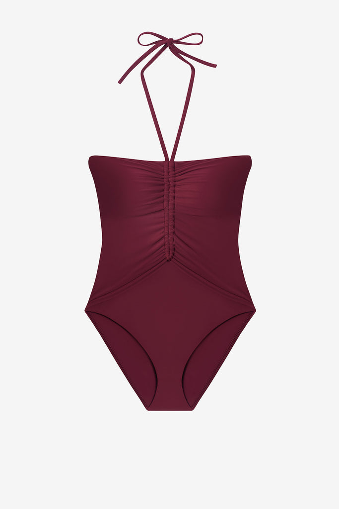 Dark red one-piece swimsuit