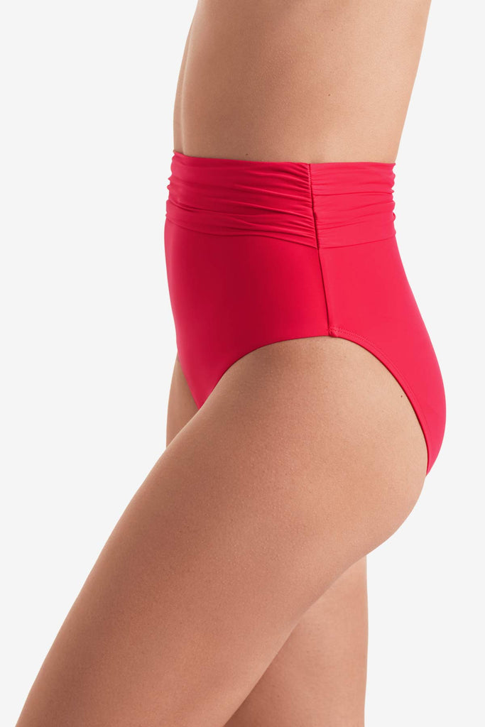 Side of orange-pink swim bottoms