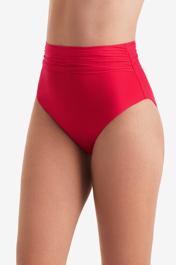 Side of orange-pink swim bottoms