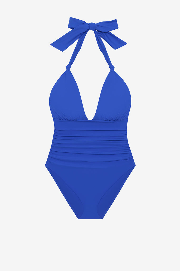 Blue one-piece swimsuit