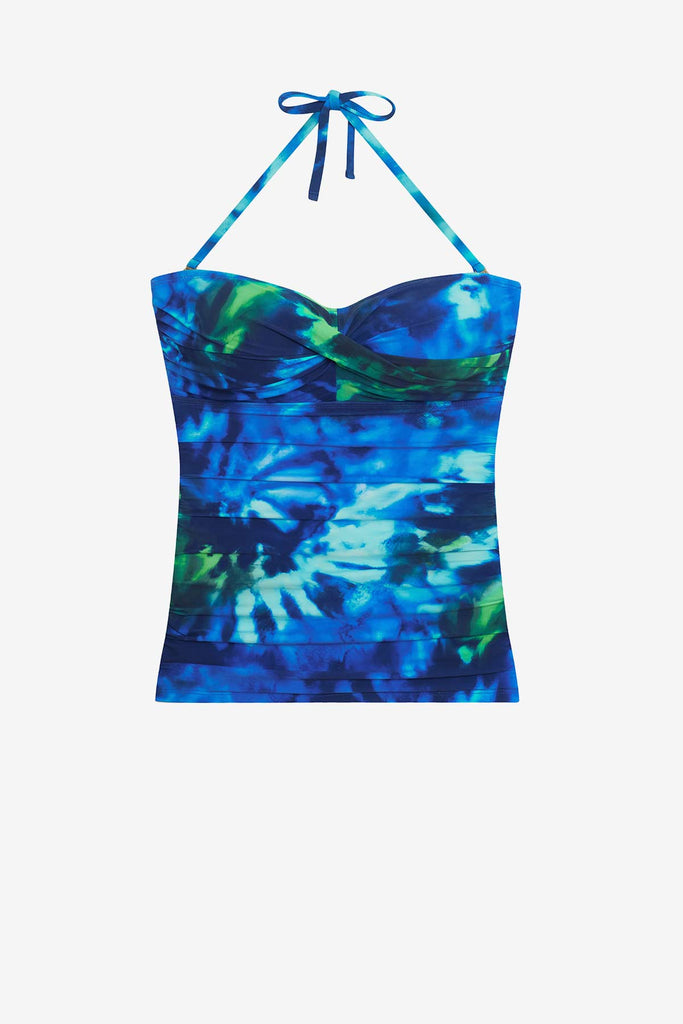 Blue and green tie dye bandeau tankini top