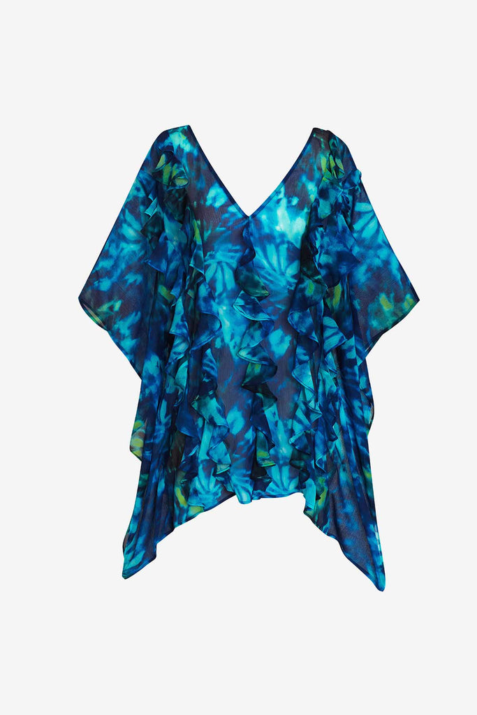 Blue and green tie dye swim poncho cover up 