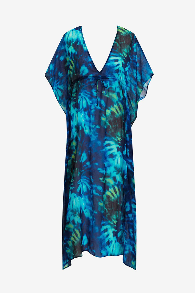 Blue and green tie dye caftan swim dress cover up