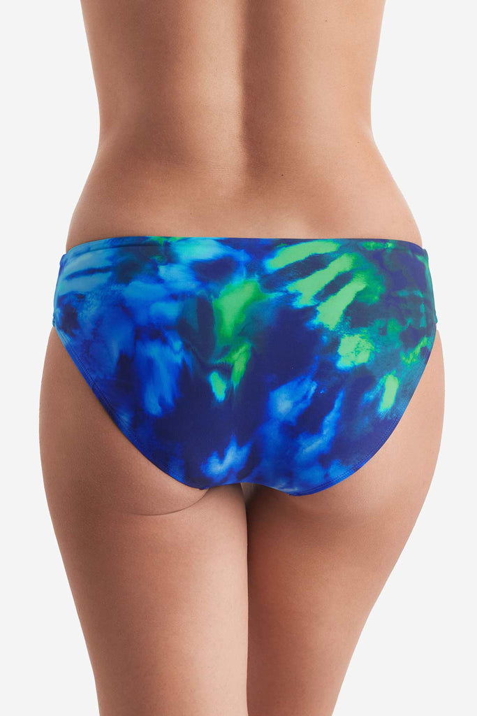 Back of blue and green tie dye swim bottoms