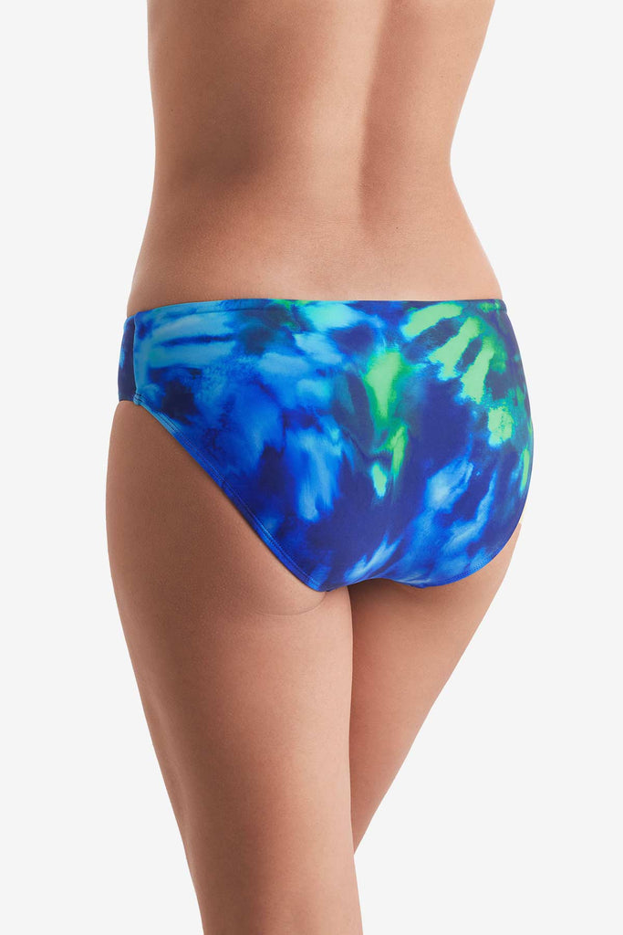 Back of blue and green tie dye swim bottoms