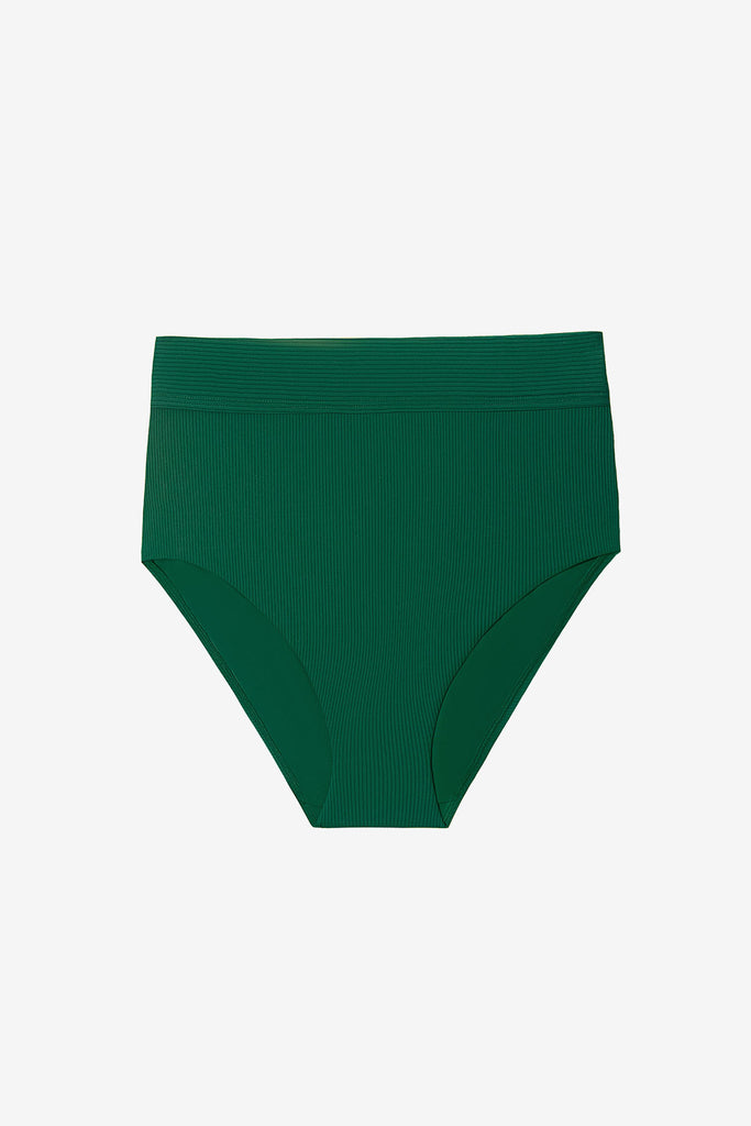 High-waisted green rib fabric swim bottoms