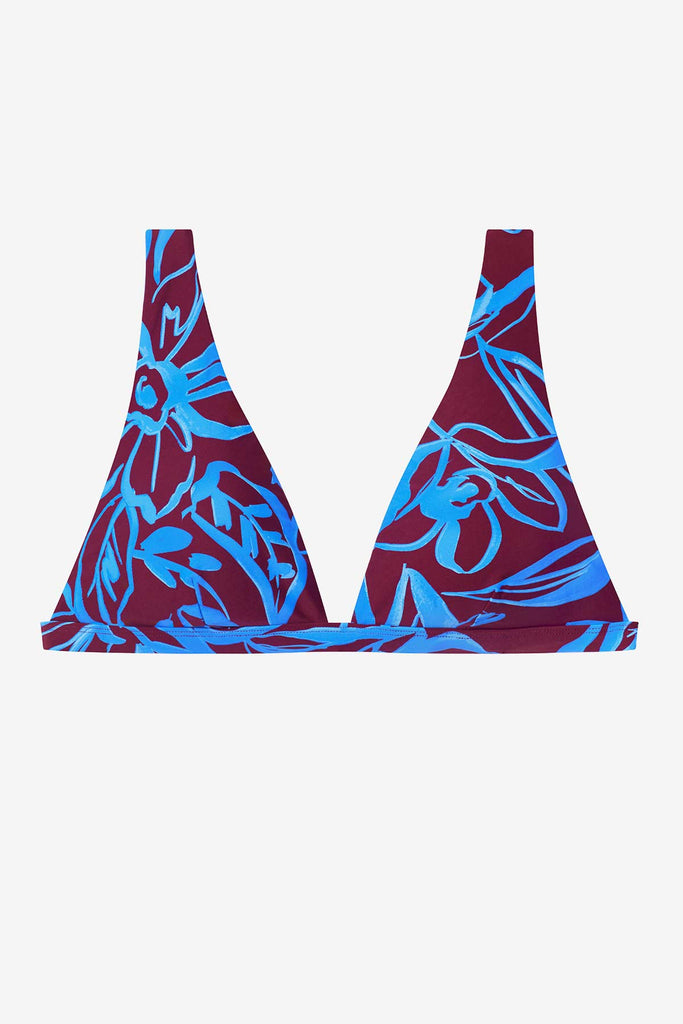 Blue and brown abstract printed bikini top