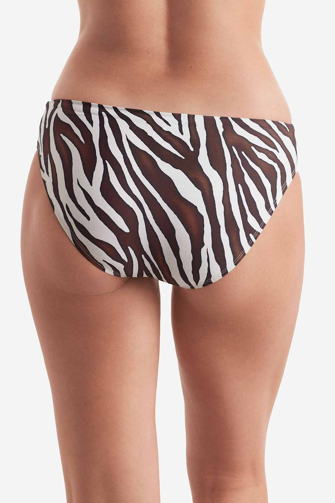 Back of zebra print swim bottoms