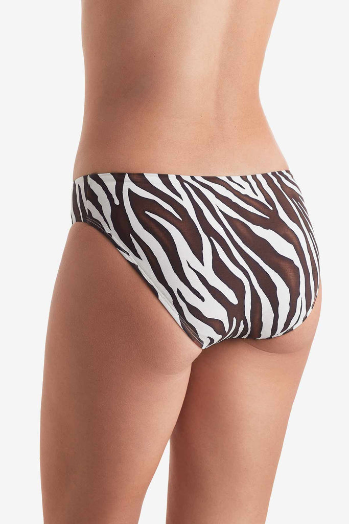 Back of zebra print swim bottoms